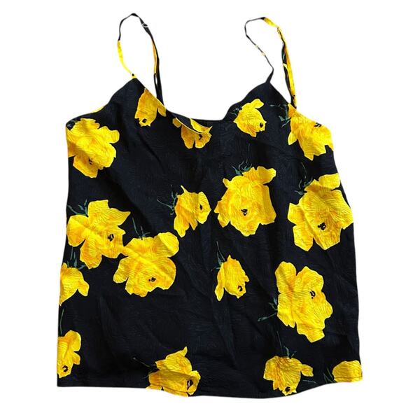 Vtg Y2K Silk Cami Tank Sz Large Black Yellow Floral Cottage Whimsigoth Coquette - Picture 1 of 4